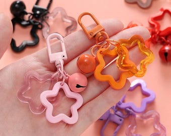 1PC Hollow Star Charm Pendant with Bell, Colorful Acrylic Beads Keychain, Bag Charm for Lanyard and Jewelry Making