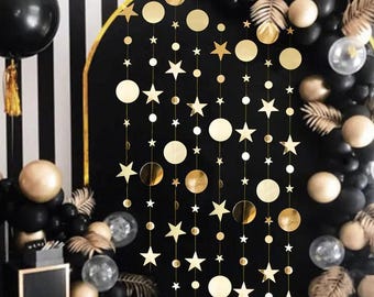 4m Glitter Gold Paper Circle Dot Garland – Party Bunting Backdrop Banner for Wedding, Bachelorette, Bridal Shower & Christmas Decorations