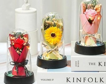 Everlasting Rose LED Glass Dome, Romantic Lighted Flower for Valentine's Day Gift, Christmas Decor & Custom Home Decoration