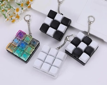 1Pc 9-Key Button Keyboard Keychain, Clicky DIY Keycap Fidget Toy for Adults, Portable Desk Sensory Gift
