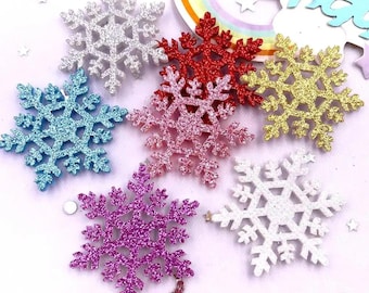 30PCS Glitter Snowflake Applique Set, 42mm Gold Powder Cloth Christmas Decorations, DIY Craft for Cake Toppers, Hairpins, Holiday Decor