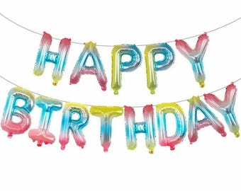 13pcs Happy Birthday Balloon Set, Pink & Blue Letter Foil Balloons for Birthday Party Decoration, Air Globos, Anniversary Celebration Decor