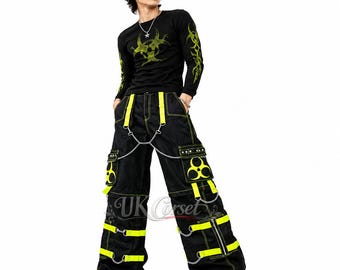 Techwear Cargo Pants with Straps, Gothic Black Wide Leg Pants, Industrial Streetwear Trousers, Custom Strap & Stitch Color, Unisex