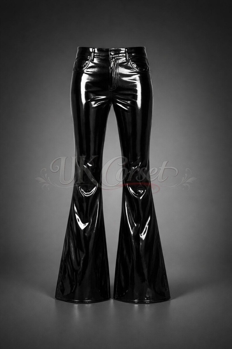 Shiny PVC Vinyl Pants Flared Bell Bottom High Waist Custom Two Tone ...