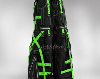 Techwear Cargo Pants with Straps, Gothic Black Wide Leg Pants, Industrial Streetwear Trousers, Custom Strap & Stitch Color, Unisex