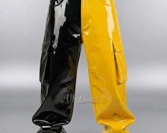 High Gloss PVC Cargo Pants, Cyberpunk Techwear Trousers, Wide Leg Goth Streetwear