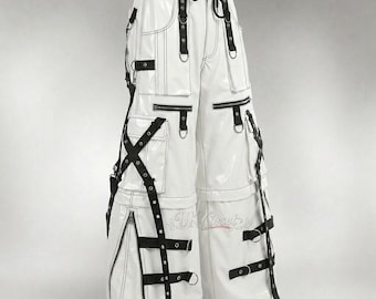 PVC Cyberpunk Pants, Wide Leg Gothic Strap Pants, Unisex Rave Festival Wear, Techwear Cargo Trousers, Alternative Streetwear