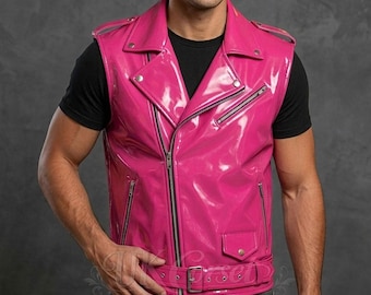 High-Shine Vegan Leather Moto Vest - Glossy PVC Biker Waistcoat for Festivals, Rave Outfits & Streetwear - Available in 7 Bold Colors