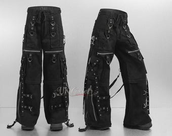 Gothic Techwear Cargo Pants|Cyberpunk Bondage Trousers with Straps and D-Rings |Alternative Streetwear Baggy Pant |Harajuku Punk Rock Bottom