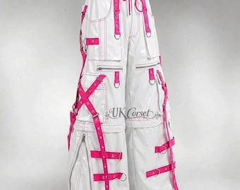 PVC Cyberpunk Pants, Wide Leg Gothic Strap Pants, Unisex Rave Festival Wear, Techwear Cargo Trousers, Alternative Streetwear