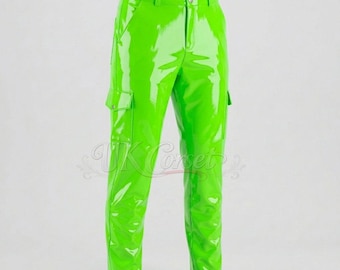 High-Gloss PVC Cargo Pants | Patent Leather Look Streetwear | Cyberpunk Utility Trousers for Women & Men |Alternative Festival Rave Clothing