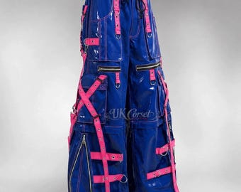PVC Cyberpunk Pants, Wide Leg Gothic Strap Pants, Unisex Rave Festival Wear, Techwear Cargo Trousers, Alternative Streetwear