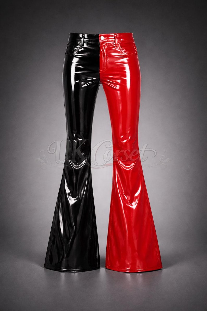 Shiny PVC Vinyl Pants Flared Bell Bottom High Waist Custom Two Tone ...