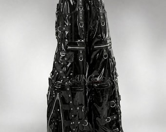 PVC Cyberpunk Pants, Wide Leg Gothic Strap Pants, Unisex Rave Festival Wear, Techwear Cargo Trousers, Alternative Streetwear