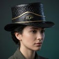 Handmade Black Croc-Embossed Leather Top Hat: Steampunk Victorian Style product logo