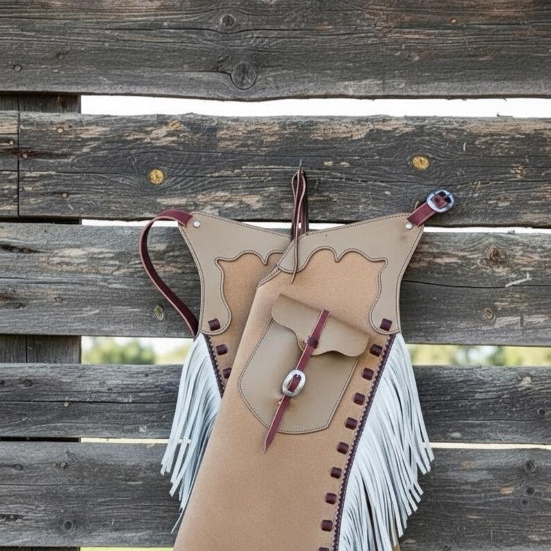 Handmade Suede Leather Chap: Adjustable Unisex Native Western Fringe Chaps