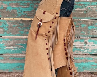 Handmade Suede Leather Cowboy Chaps: Fringe Western Rodeo Chap for Men and Women