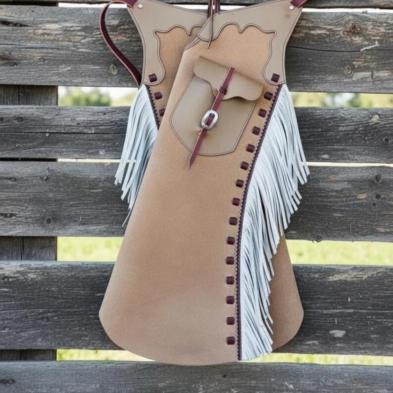 Handmade Suede Leather Chap: Adjustable Unisex Native Western Fringe Chaps