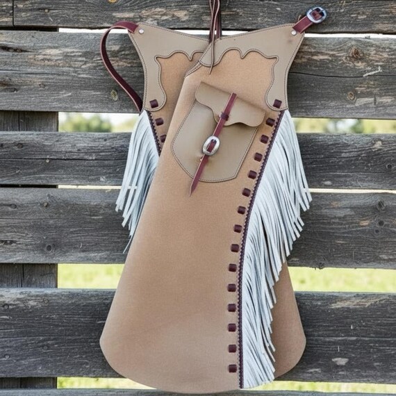 Handmade Suede Leather Chap: Adjustable Unisex Native Western Fringe Chaps