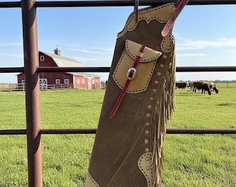 Handmade Brown Suede Leather Chaps: Western Cowboy Rodeo Style