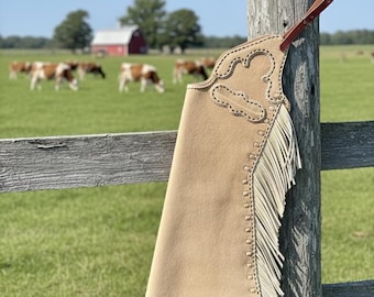 Calças de couro camurça feitas à mão: Calças de rodeio personalizadas estilo cowboy ocidental