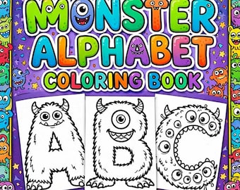 Monster Alphabet Coloring Book Printable, Cute Creatures A-Z PDF, Instant Digital Download,