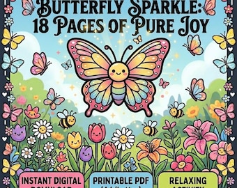 蝶の塗り絵、印刷可能なPDF、デジタルダウンロード、かわいい塗り絵、大人向け、子供向け