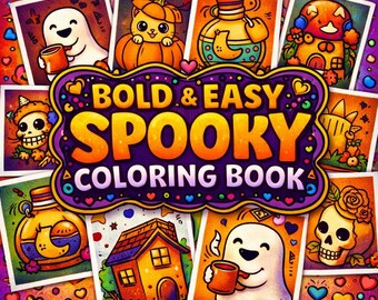 Bold and Easy Spooky Coloring Book for Adults & Kids, Simple Large Print Cute Horror Coloring Pages