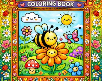 Printable nature coloring, Kids garden book, Cute bug pages, Digital download PDF, Toddler activity, Easy coloring sheets