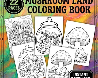 Mushroom Coloring Book, Kawaii Thick Line Art, Magical Forest (PDF Pages)