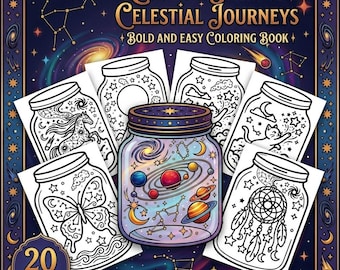Cosmic Jars Celestial Journeys Coloring Book, Bold Easy Designs (Digital Download)