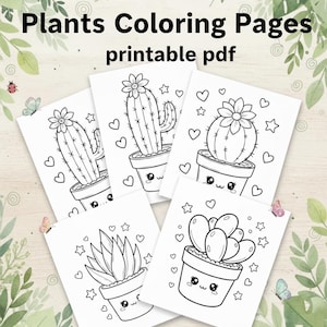 Kleurboek Kawaii planten voor kinderen – pdf met 60 pagina&#39;s (digitale download)
