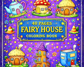 Fairy House Coloring Pages for Kids, Bold Lines (Printable Digital PDF)