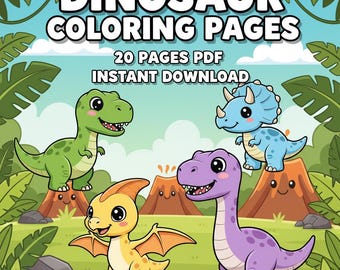 Libro da colorare sui dinosauri - 20 pagine stampabili per bambini (PDF)
