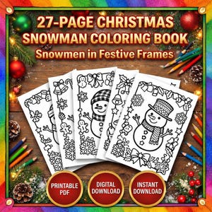 Winter Snowman Coloring Pages • 27 Christmas Frames (PDF)