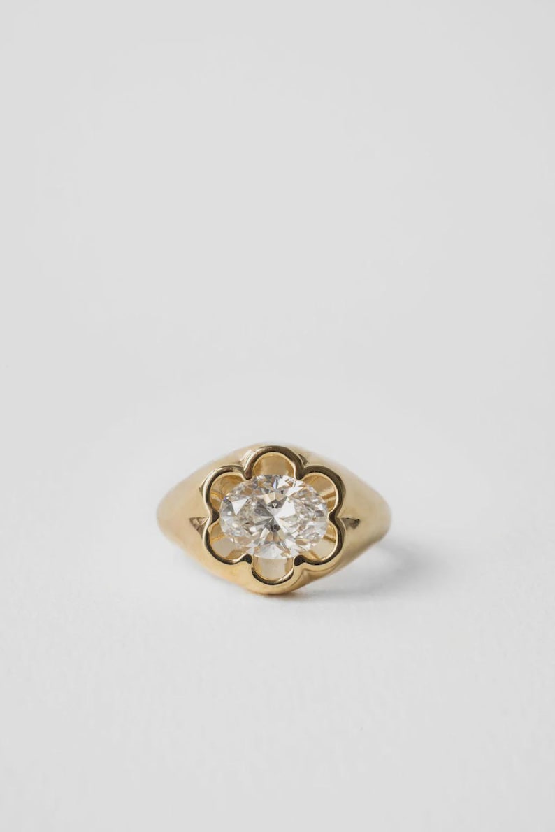 2ct Oval Moissanite Clover Ring | 14k Gold Plated 925 Silver Lucky ...