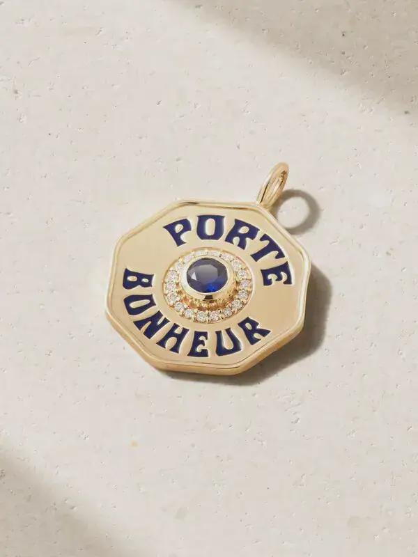 Porte Bonheur Birth Charm Necklace | 14k Gold Plated Enamel Lucky