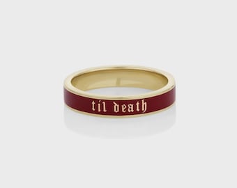 Til Death Engraved Silver Ring | 4mm Gothic Promise Band | 925 Sterling Silver Couple Ring | Dainty Wedding Band | Unique Loyalty Gift