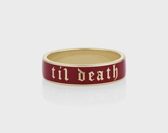 Til Death Gothic Wedding Band | 6mm Sterling Silver Couple Ring | Black Enamel Promise Ring | Unique Anniversary Gift | Memento Mori Jewelry