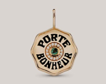 Colar com Pingente de Nascimento Porte Bonheur | Talismã da Sorte em Esmalte Banhado a Ouro 14k | Joia Personalizada com Pedra de Nascimento | Presente de Proteção Exclusivo
