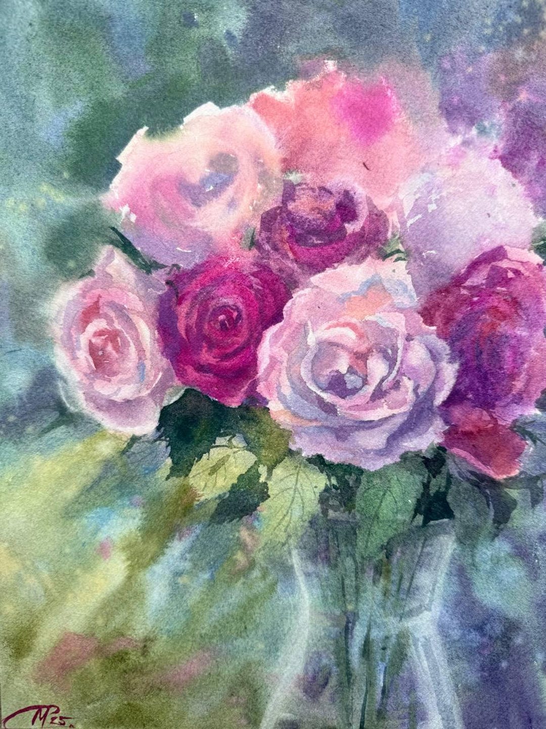 Original Pink Roses Watercolor Painting, Botanical Art - Etsy