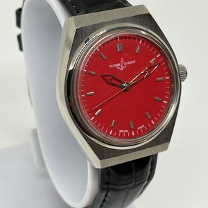 Reloj de pulsera vintage Ulysse Nardin para hombre, 17 joyas, cuerda manual, fabricado en Suiza, esfera roja. imagen 4