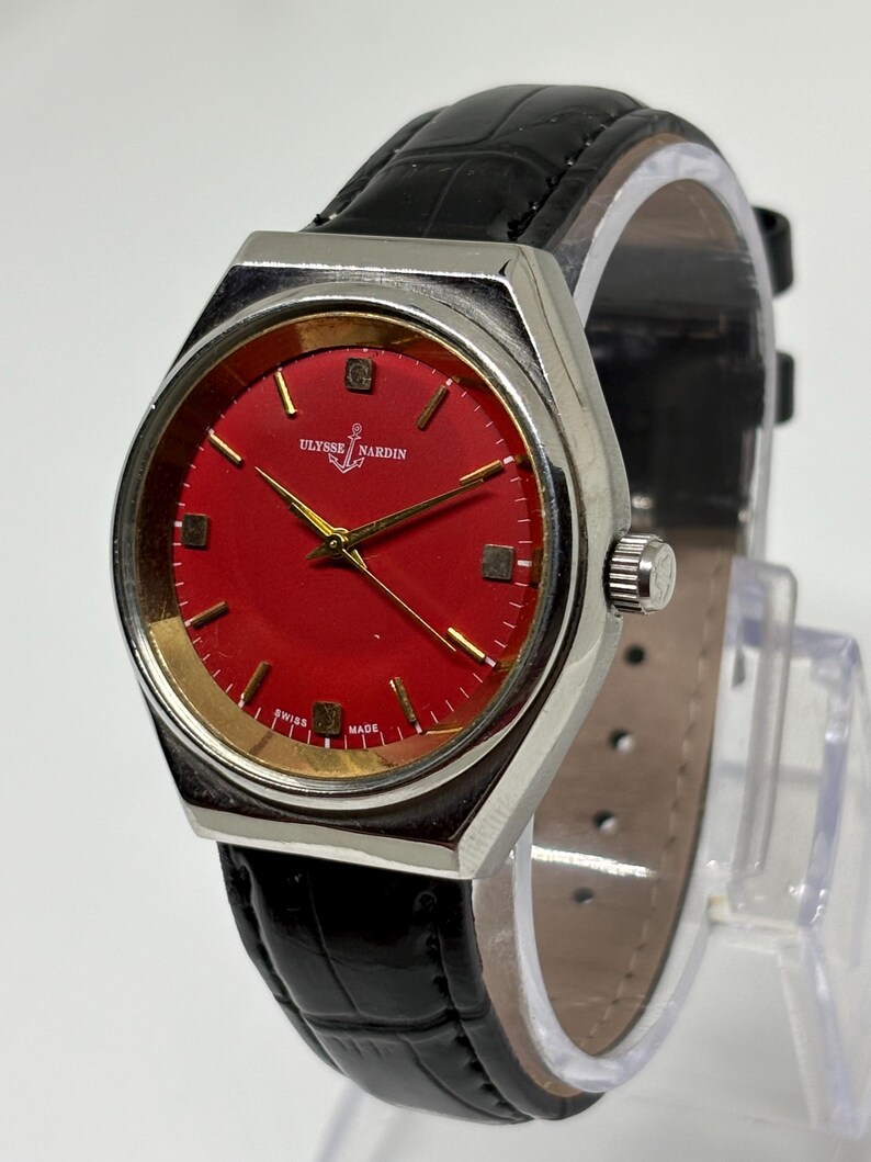 Vintage Ulysse Nardin 17 Jewels Manual Winding Swiss Made Men's Wristwatch Red Dial image 3