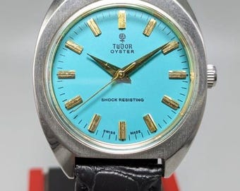 Vintage TUDOR Manual Winding Men's Wrist Watch Blue Dial Swiss Made