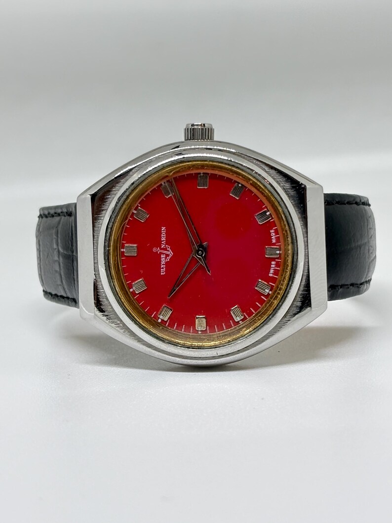 Vintage Ulysse Nardin 17 Jewels Manual Winding Swiss Made Men's Wristwatch Red Dial image 6