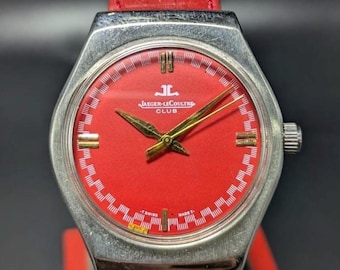 Orologio da uomo vintage Jaeger-LeCoultre con quadrante rosso, 17 gioielli, a carica manuale, di fabbricazione svizzera