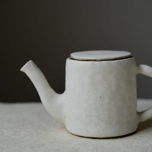 Può includere: Teiera in ceramica bianca fatta a mano con coperchio abbinato. La teiera ha un corpo arrotondato, un beccuccio curvo e un manico ad anello. La superficie ha una consistenza macchiettata. Design minimalista e moderno. Adatta per preparare il tè.