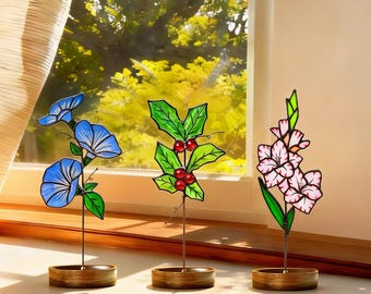 Flor de nacimiento de vitral hecha a mano: un regalo de cumpleaños sentimental para ella / Recuerdo con significado / Decoración de ventana con corazón