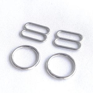 Silver Bra Strap Adjuster Set: 10mm (3/8") Rings and Slides - Ideal for Swimwear and Bra Making