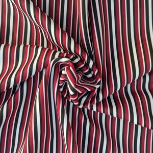 4 way Stretch Printed Spandex - Maroon, White, and Black Stripe - Sustainably Sourced Deadstock Ideal for Swimwear